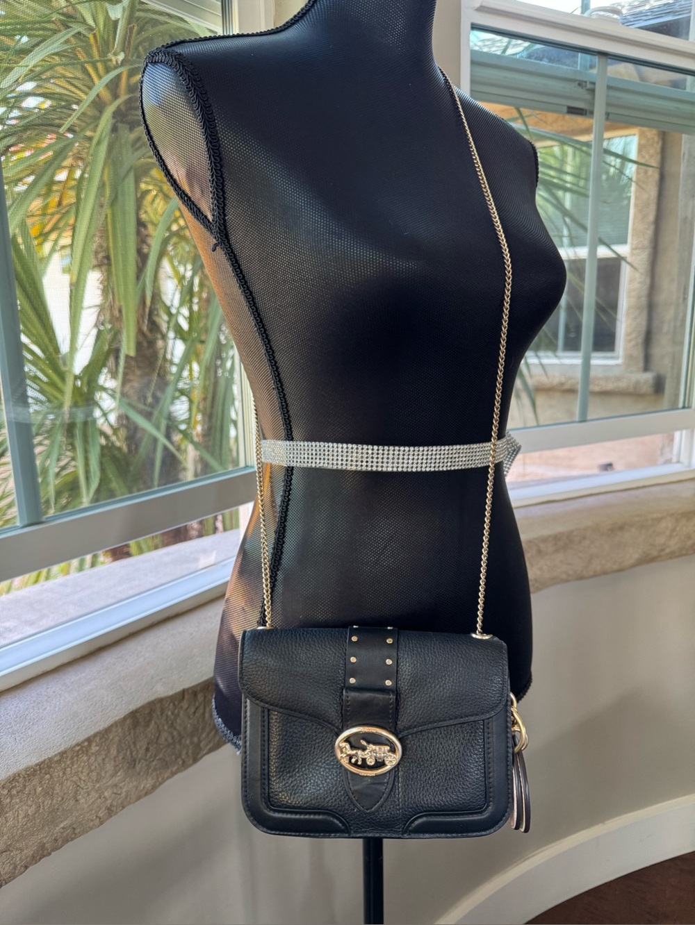 Coach Georgie Crossbody/Xbody Black Pebble/Leather Bag Purse With Rivets - Picture 2 of 16